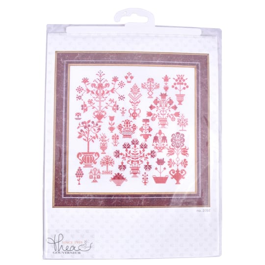 Thea Gouverneur Since 1959® Antique Red Flower Sampler Counted Cross Stitch Kit